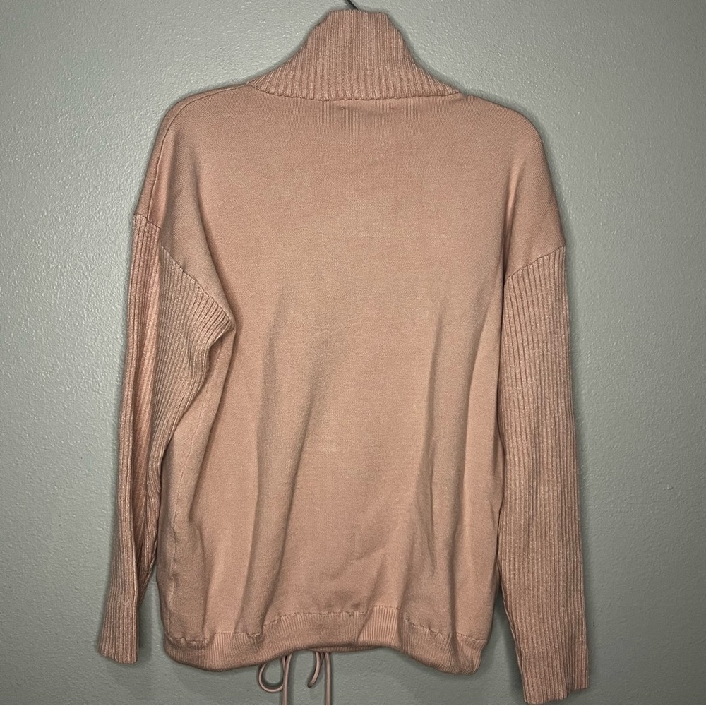 Anrabess 1/4 Zip High Neck Sweater Women Large Pink Ribbed Tie Waist Pockets - Picture 7 of 7